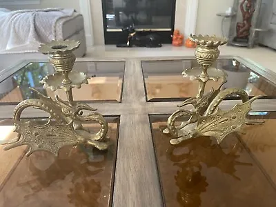 $149.95 • Buy Pair Antique Solid Brass Winged Dragon Griffin/Gryphon Candlestick/Candle Holder