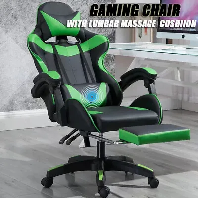 $125 • Buy Deluxe Gaming Chair Footrest Office Computer Racing Pu Leather Green