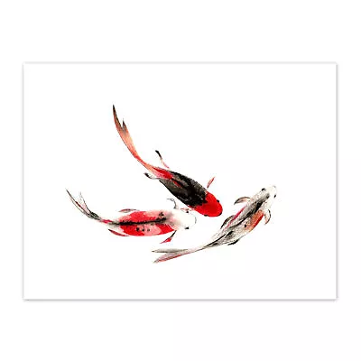 Japanese Koi Fish Black And Red  Print Canvas Premium Wall Decor Poster • £13.99