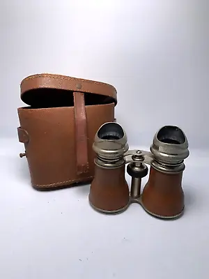 Vintage Antique Paris French Brown Leather Binoculars With Leather Case • $35