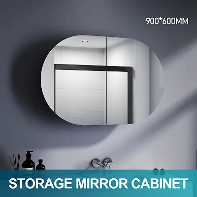 Oval Mirror Cabinet Medicine Shaving Bathroom Wall Hung Or In-wall 900x600mm • $129