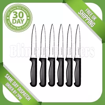 Set Of 6 Steak Knives Stainless Steel Sharp Serrated Blade Edge Knife Cutlery • £4.89