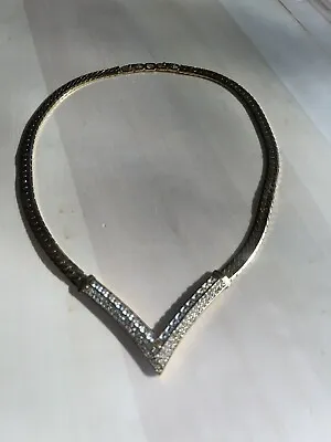 $120.99 • Buy Vintage Cd Christian Dior V Shape Clear Rhinestone Necklace