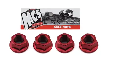 MCS BMX AXLE NUTS 3/8 X 26t SET Of 4 RED • $20