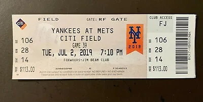 New York Mets 2019 MLB Ticket Stub Vs New York Yankees - Citi Field • $4.50