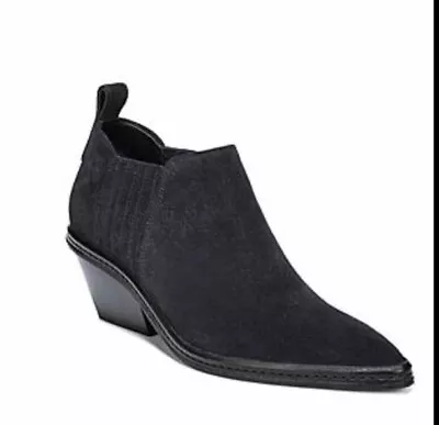 Via Spiga Farly Bootie Shoe Black Suede Western Ankle Block Heel 8 1/2  New • $65.99