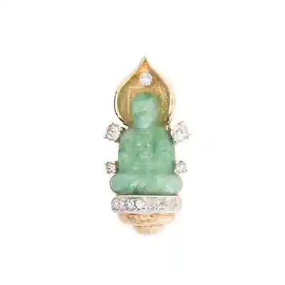 Vintage Jomaz Faux Jade Glass Rhinestone Brooch Pin • $150
