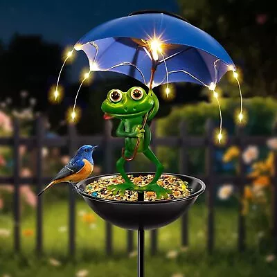 Solar Bird Feeder Frog Garden Decor Outdoor Solar Lights Frog Figurine Lights • $25.99