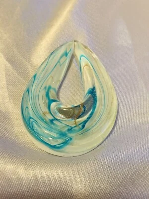 £2 • Buy White And Turquoise Glass Pendant 