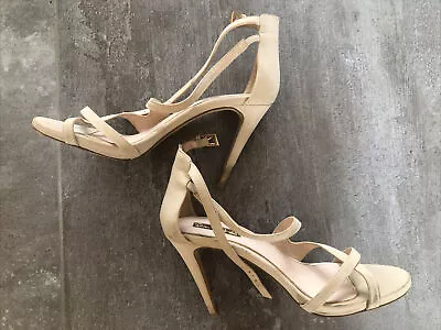 Pre Owned Womens Miss Selfridge Beige Ankle Strap Stiletto Heel Shoes Size UK 6 • £1.99