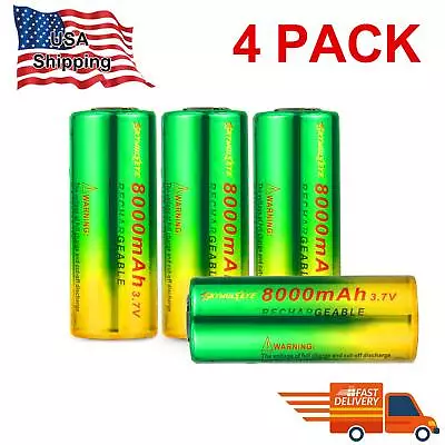 4Pcs Skywolfeye 26650 Battery 8000mAh 3.7V Li-ion Rechargeable For Flashlight • $13.89