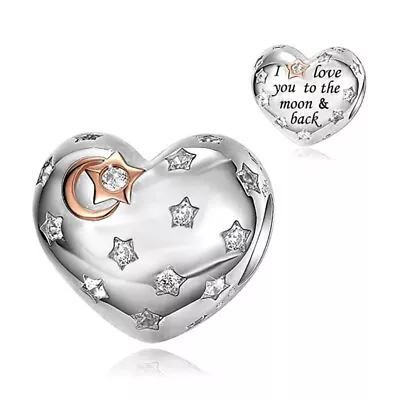 $31.99 • Buy S925 Silver & Rose Gold Love You To Moon & Back Heart Charm -YOUnique Designs