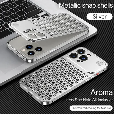 Aluminum Metal Case Hollow Heat Dissipation Aroma Cover For IPhone 15 14 13 12 • £17.99