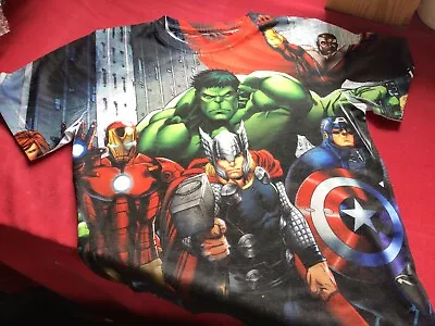 Marvel Boys Age 11/12White Mix Avengers Assemble T Shirt Top Superhero Hulk Thor • £4.50