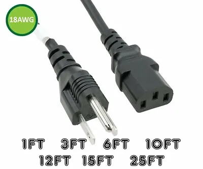 1 3 6 10 15 25 Ft 18AWG Premium 5-15P To C13 15A PC Power Cord TV Computer Cable • $7.99