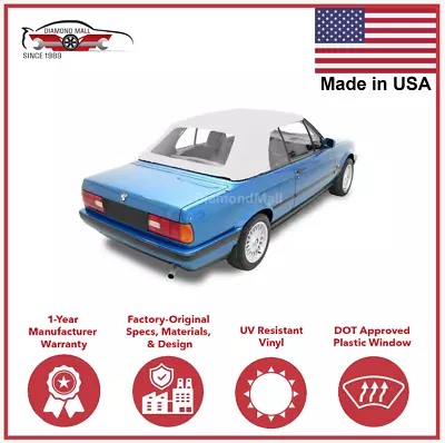 Fits BMW 3-Series E30 Convertible Top 1986-1993 With Plastic Window WHITE Twill • $233.10