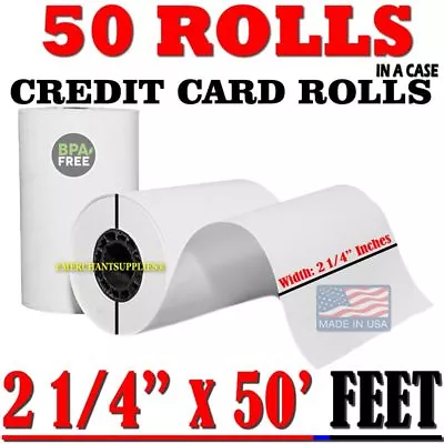 Vx520 PAPER 2 1/4 X 50' 50 CREDIT CARD ROLLS - 2 DAY EXPRESS Free SHIPPING  • $23.99