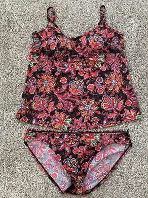 Motherhood Maternity Nursing Wear Tankini 2pc Bathing Suit Brown Pink Floral XL • $12