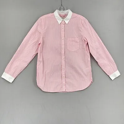 Marie Marot J.Crew Button Up Shirt Womens 2 Pink Stripe Long Sleeve Poplin • $39.99