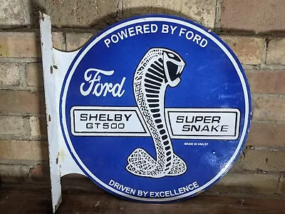 Vintage Double-sided 1967 Flanged Ford Motor Company Shelby Porcelain Sign 17  • $329.99