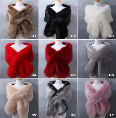 £23.16 • Buy Women's Faux Fur Shawl Thicken Wrap Wedding Winter Long Stole Shrug Bridal Scarf
