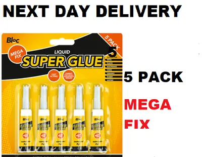 New 5Pack SUPER GLUE Strong Bond Adhesive Plastic Glass Wood Rubber Metal 3g • £2.74