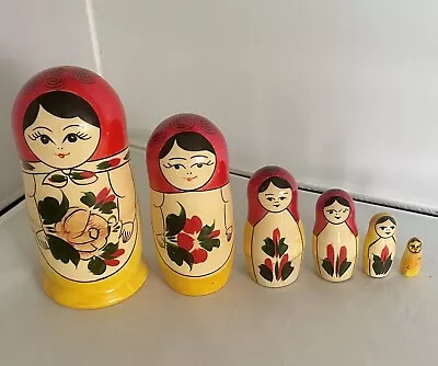 Set Of 5 Red & Yellow Russian Matryoshka Nesting Dolls 15cm • £0.99