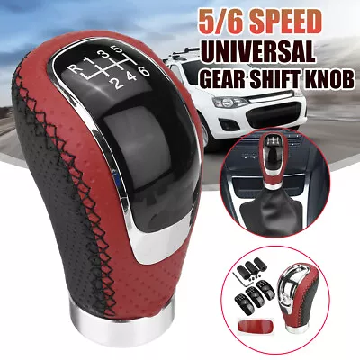 5/6 Speed Black Red PU Leather Manual Car Gear Shift Lever Shifter Stick Knob • $27.71