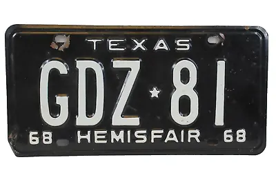 Vintage 1968 Texas Hemisfair Single License Plate GDZ-81 • $18.75