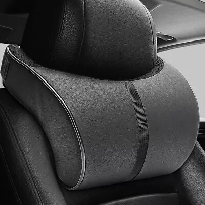 Universal Black PU Leather Car Seat Headrest Foam Pillow Head Neck Rest Cushion • £12.99