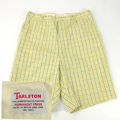 Vintage Tarleton Shorts Mens 34 Yellow Plaid British Hong Kong Made Golf Outdoor • $69.99