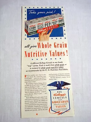 1942 Ad Kellogg's Cereal Variety Pack All Give Whole Grain Nutritive Values! • $8.99