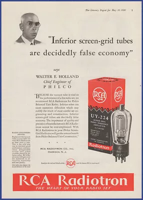 $14.95 • Buy Vintage 1930 RCA RADIOTRON UY-224 Vacuum Tube Radio Walter E. Holland Print Ad