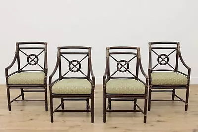 McGuire Vintage Set Of 4 Rattan & Mahogany Patio Chairs #49115 • $1300