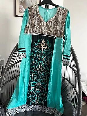Ladies Sea Green Cotton Linen Kurta Top Pakistani Indian Causal Dress Stitched • £4.99