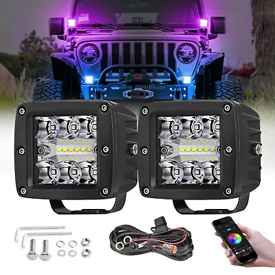 2PCS 3Inch RGB LED Pod Cube Lights Driving Offroad W/Color Changing Strobe&White • $47.99