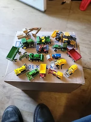 Lot Of 17 Diecast Trucks Tractors Construction Equipment &  ~Misc Makes& Size  • $20