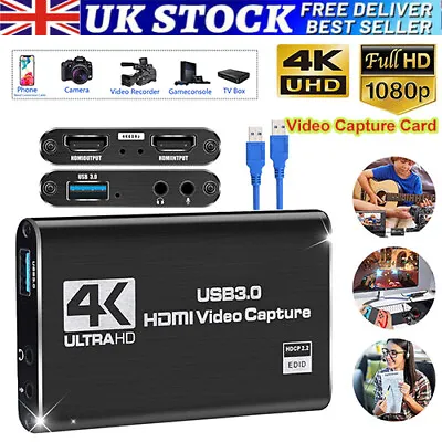 4K Audio Video Capture Card USB 3.0 HDMI Video Capture Device HD Camera Recordi • £14.49