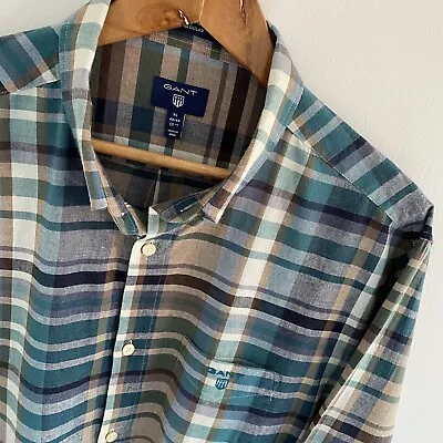 GANT Shirt XL X Large Mens Green Check Regular Fit Long Sleeve Button Down • £6.50