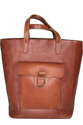 Vintage Belting Saddle Brown Leather Open Top Bucket Satchel Bag Handbag • $35