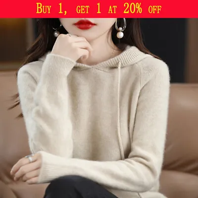 Women  Winter Jumper Cashmere Sweater Casual Hoodie Pullover Hooded Knitted Tops • £13.66