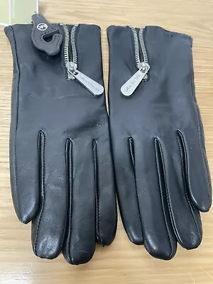 Michael Kors Women's Black Leather Lined Gloves With Zipper M • $45