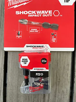 Milwaukee 25x Shockwave Impact PZ2 Pozi Screwdriver Bits + Magnetic Bit Holder • £13.50