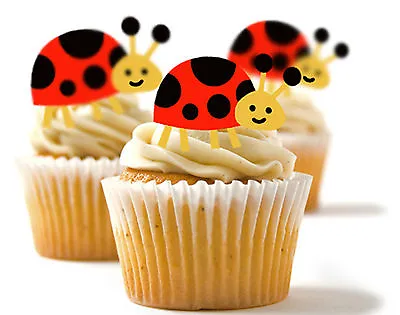 ✿ 24 Edible Rice Paper Cup Cake Toppings Cake Decs - Ladybird ✿ • £3
