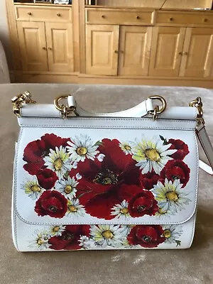 £450 • Buy Dolce & Gabbana Floral Print Leather Medium Miss Sicily Top Handle Bag RRP£1,600