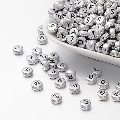 50 Letter Beads Alphabet Beads Silver Bulk Beads Wholesale 7mm Silver Plated  • $4.19