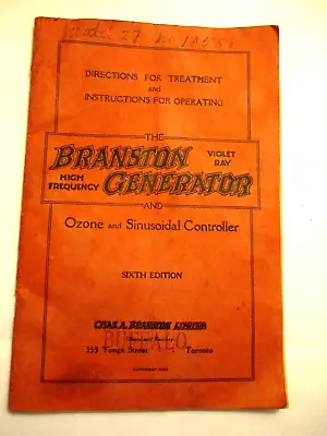 Violet Ray Booklet Medical Quackery BRANSTON GENERATOR Violet Ray 40 Pages 1922 • $35