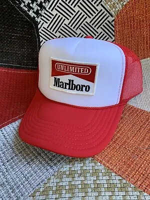 Marlboro Red Smoking Cap Hat 5 Panel High Crown Trucker Snapback Vintage • $25.95