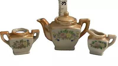 Vtg. Peach Lustreware Toy Tea Set - 4 Piece Made In Japan Teapot Creamer Sugar • $22