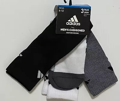 Adidas Men's Cushioned 3-Pair Crew Socks Gray With Black/Gray/White • $13.44